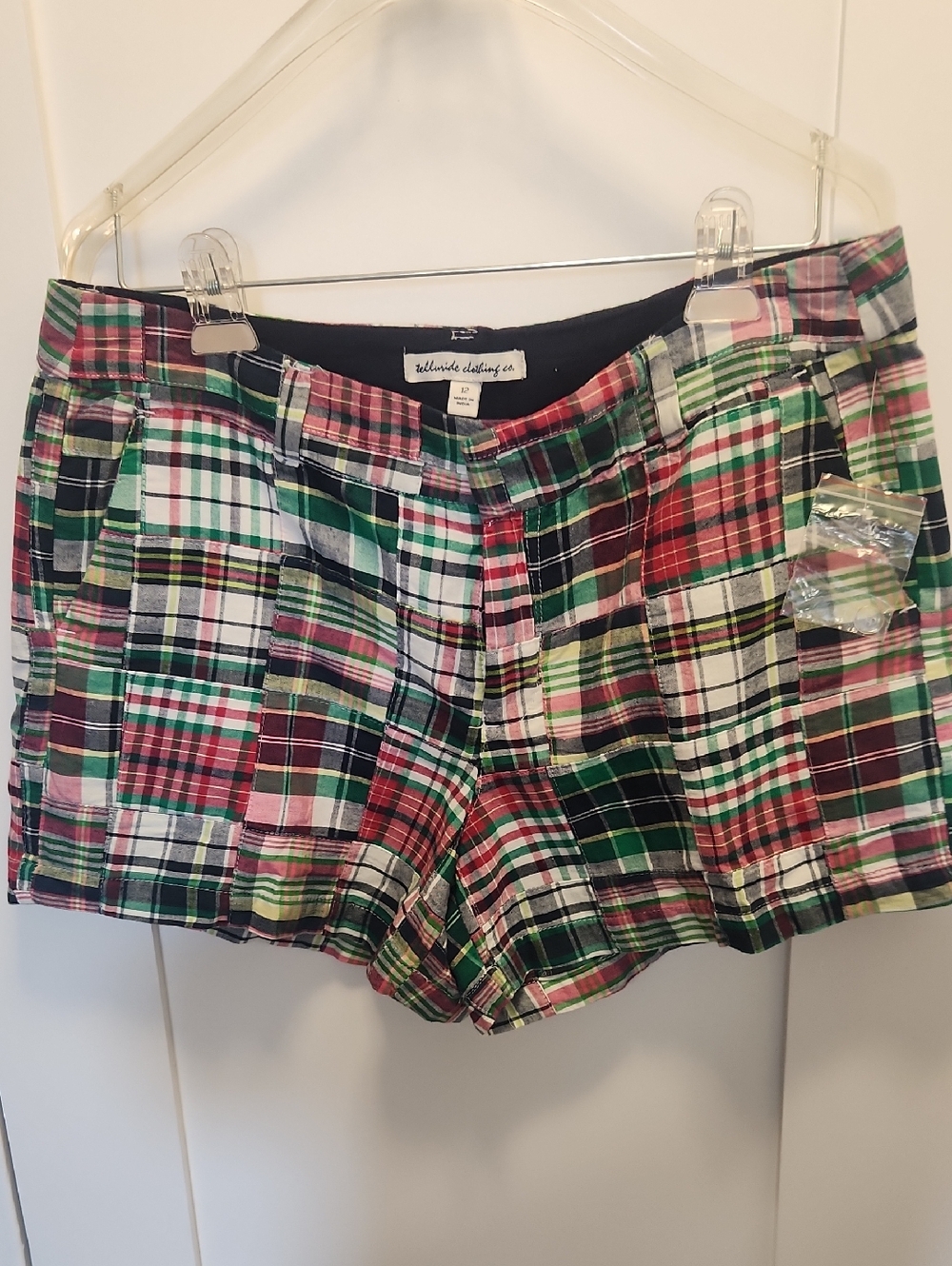 Telluride Clothing Co. Patchwork Plaid Mid-Rise Jean Shorts - Multicolor